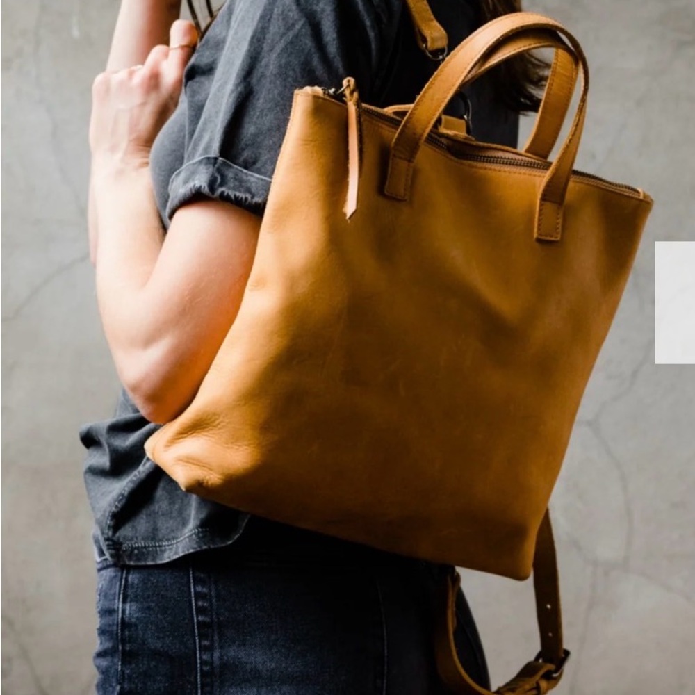 Able Leather Convertible Backpack Tote in Cognac Brown - Picture 7 of 9